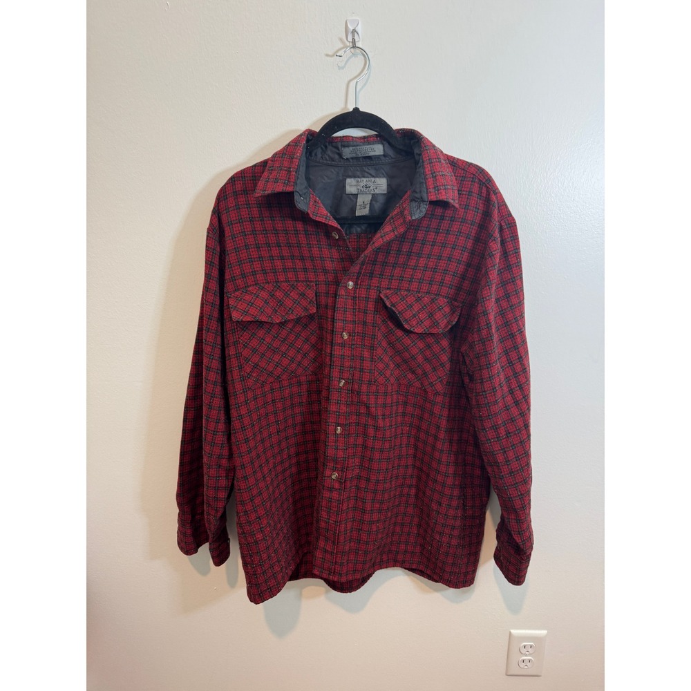 Bay Area Traders Flannel Shirt Mens L Red Black Used Plaid Button Down